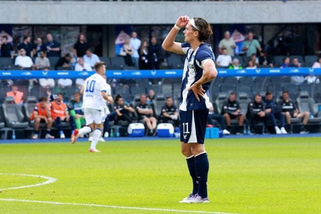 DEU, DFL, 2 FBL, Hertha BSC vs Karlsruher SC, 10 08 2025, Berliner Olympiastadion, Berlin, DEU, DFL, 2 FBL, Hertha BSC vs Karlsruher SC, im Bild Fabian Reese Hertha BSC Berlin 11 DFL regulations prohibit any use of Photographs as image sequences and or quasi video nordphotoxGmbHx xEngler nph00076