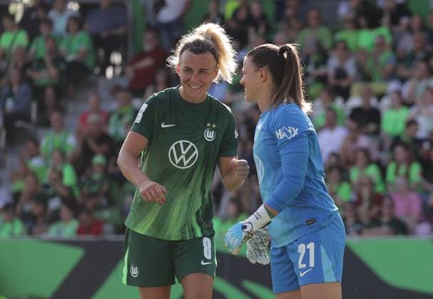 Lena Lattwein VfL Wolfsburg , Martina Tufekovic VfL Wolfsburg Football, Women, Season 2025 2026, 1 League, Google Pixel Women Bundesliga, VfL Wolfsburg vs Union Berlin, Pre-season, Test match, 0 2, Fanfest DFL REGULATIONS PROHIBIT ANY USE OF PHOTOGRAPHS AS IMAGE SEQUENCES AND OR QUASI VIDEO