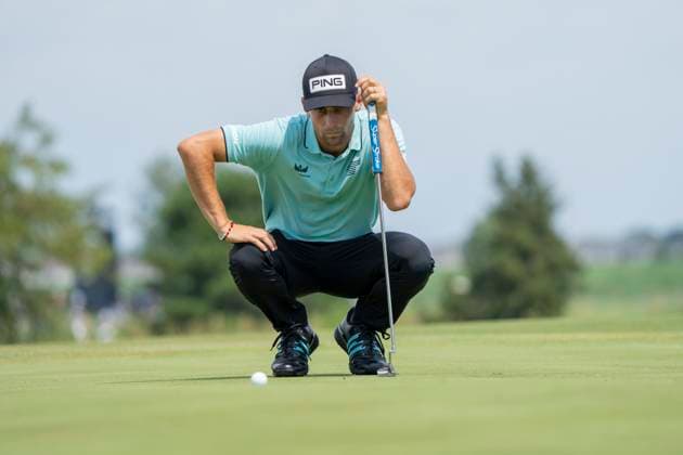 BOLINGBROOK, IL - AUGUST 10: Joaquin Niemann studies the green during the final round of LIV Golf Chicago on Sunday, August 10, 2025 at Bolingbrook Golf Club in Bolingbrook, IL (Photo by Ben Hsu Icon Sportswire) GOLF: AUG 10 LIV Golf Chicago EDITORIAL USE ONLY Icon224250810093