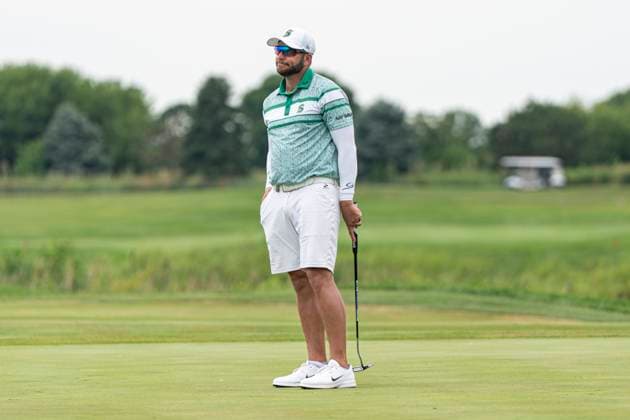 BOLINGBROOK, IL - AUGUST 10: Dean Burmester reacts to a missed putt on the eighteenth green during the final round of LIV Golf Chicago on Sunday, August 10, 2025 at Bolingbrook Golf Club in Bolingbrook, IL (Photo by Ben Hsu Icon Sportswire) GOLF: AUG 10 LIV Golf Chicago EDITORIAL USE ONLY Icon224250810055