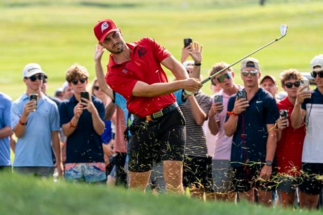 BOLINGBROOK, IL - AUGUST 10: Jose Luis Ballester Barrio hits the ball from the rough during the final round of LIV Golf Chicago on Sunday, August 10, 2025 at Bolingbrook Golf Club in Bolingbrook, IL (Photo by Ben Hsu Icon Sportswire) GOLF: AUG 10 LIV Golf Chicago EDITORIAL USE ONLY Icon224250810019