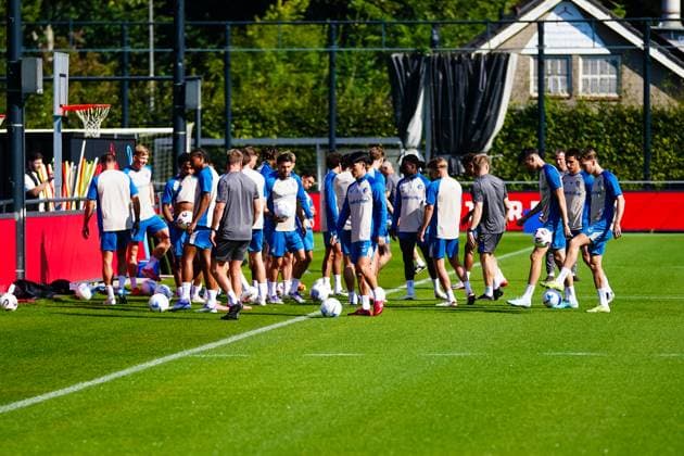 UEFA Champions League 2025-2026: training of Feyenoord Rotterdam - Feyenoord Rotterdam during the training of Feyenoord in preparation of the UEFA Champions League qualification duel against Fenerbahce SK at Trainingscomplex 1908 on 11 August 2025 in Rotterdam, The Netherlands. (VK Sportphoto Danny de Groot) Copyright: xDannyxdexGrootx