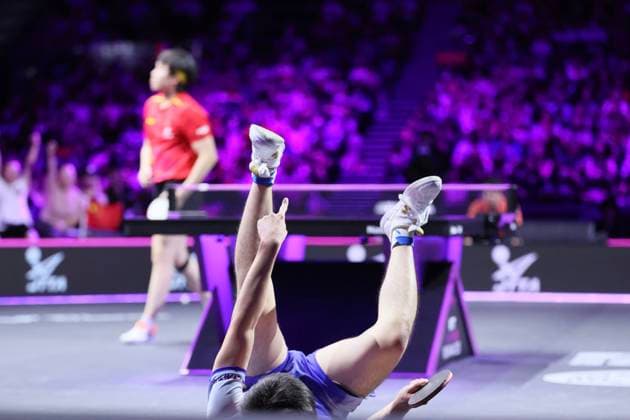 YOKOHAMA, JAPAN - AUGUST 11: Tomokazu Harimoto of Japan reacts in the Men s Singles Final match against Wang Chuqin of China on day 5 of the WTT Champions Yokohama 2025 at Yokohama BUNTAI on August 11, 2025 in Yokohama, Japan.  Copyright: xVCGx 111584407393