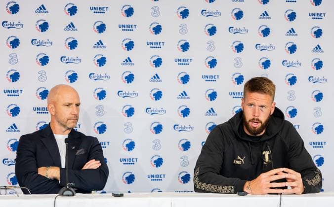 250811 Head coach Henrik Rydström and Pontus Jansson of Malmö FF during a UEFA Champions League press conference on August 11, 2025 in Copenhagen Photo Petter Arvidson BILDBYRAN kod PA PA1060 fotboll football soccer fotball uefa champions league champions league presskonferens press conference malmö ff bbeng  Copyright: PETTERxARVIDSON BB250811PA093