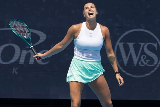 August 11, 2025, Mason, Ohio, USA: ARYNA SABALENKA reacts after winning a point against opponent E. Raducanu during the Cincinnati Open Tennis Tournament. Sabalenka won 7:6 6:4 7:6. Mason USA - ZUMAn24_ 20250811_zaf_n24_128 Copyright: xWallyxNellx