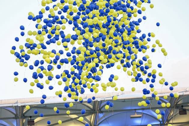 ISTANBUL , 12-08-2025 , Sukru Saracoglu stadium , season 2025 2026 , UEFA Champions League , 3th qualifying round, 2nd leg between Fenerbahce and Feyenoord , picture shows.atmosphere in the stadium balloons in colors of Fenerbahce Fenerbahce - Feyenoord  x30479017x Copyright: