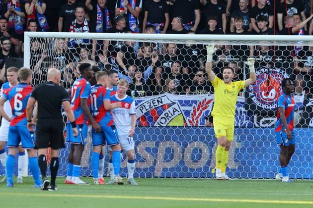Rangers goalkeeper Jack Butland during the UEFA Champions League Third Round qualifying second leg at the Doosan Arena, Plzen. Viktoria Plzen v Rangers, UEFA Champions League, 3rd Qualifying Round, Second Leg, Football, Doosan Arena, Plzen, Czech Republic, UK - 12 Aug 2025Plzen Doosan Arena Czech Republic EDITORIAL USE ONLY No use with unauthorised audio, video, data, fixture lists, club league logos or live services. Online in-match use limited to 120 images, no video emulation. No use in betting, games or single club league player publications. Copyright: xRangersxFC Shutterstockx 15438242bc