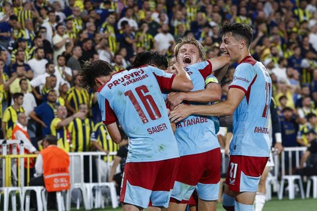 ISTANBUL , 12-08-2025 , Sukru Saracoglu stadium , season 2025 2026 , UEFA Champions League , 3th qualifying round, 2nd leg between Fenerbahce and Feyenoord , picture shows.goal celebration by Feyenoord player Tsuyoshi Watanabe who scored 0-1 Fenerbahce - Feyenoord  x30479326x Copyright: