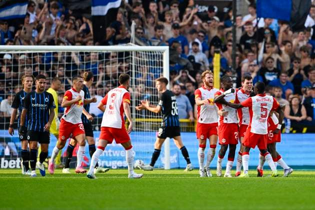 Club Brugge v Salzburg - UEFA Champions League BRUGGE, BELGIUM - AUGUST 12 : Rasmussen Jacob defender of Red Bull Salzburg celebrating scoring a goal during the UEFA Champions League 2025 26 third qualifying round second leg between Club Brugge and Salzburg on August 12, 2025 in Brugge, Belgium, 12 08 2025 Brugge Belgium  Copyright: xJanxDexMeuleneirx