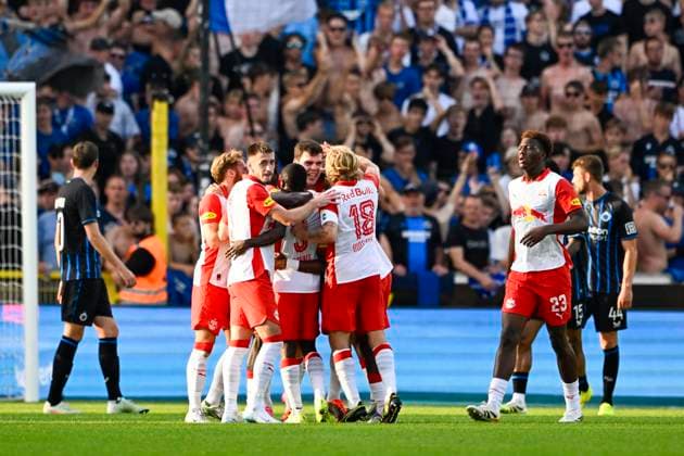 Club Brugge v Salzburg - UEFA Champions League BRUGGE, BELGIUM - AUGUST 12 : Rasmussen Jacob defender of Red Bull Salzburg celebrating scoring a goal during the UEFA Champions League 2025 26 third qualifying round second leg between Club Brugge and Salzburg on August 12, 2025 in Brugge, Belgium, 12 08 2025 Brugge Belgium  Copyright: xJanxDexMeuleneirx
