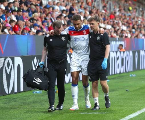 Cyriel Dessers of Rangers gets treatment for an injury during the UEFA Champions League Third Round qualifying second leg at the Doosan Arena, Plzen. Viktoria Plzen v Rangers, UEFA Champions League, 3rd Qualifying Round, Second Leg, Football, Doosan Arena, Plzen, Czech Republic, UK - 12 Aug 2025Plzen Doosan Arena Czech Republic EDITORIAL USE ONLY No use with unauthorised audio, video, data, fixture lists, club league logos or live services. Online in-match use limited to 120 images, no video emulation. No use in betting, games or single club league player publications. Copyright: xRangersxFC Shutterstockx 15438242da
