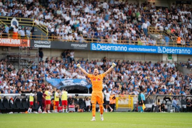 Club Brugge vs FC Salzburg UEFA Champions League Play-off (Second Leg) Schlager of FC Salzburg scores during the UEFA Champions League play-off second leg match against Club Brugge at Jan Breydel Stadium in Bruges, Belgium. Copyright: xTAISEIxIWAMOTOx
