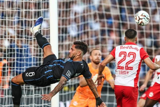 Club s Ludovit Reis pictured in action during a soccer game between Belgian soccer team Club Brugge and Austrian team FC Salzburg, on Tuesday 12 August 2025 in Brugge, the second leg of the third qualifying round for the UEFA Champions League competition. BRUNOxFAHY  x131101313x