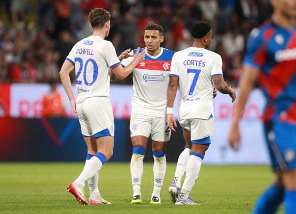 Kieran Dowell of Rangers, James Tavernier of Rangers and Oscar Cortàs of Rangers at full time Viktoria Plzen v Rangers, UEFA Champions League, 3rd Qualifying Round, Second Leg, Football, Doosan Arena, Plzen, Czech Republic, UK - 12 Aug 2025Plzen Doosan Arena Czech Republic EDITORIAL USE ONLY No use with unauthorised audio, video, data, fixture lists, club league logos or live services. Online in-match use limited to 120 images, no video emulation. No use in betting, games or single club league player publications. Copyright: xMilanxKammermeyer Shutterstockx 15437971ae