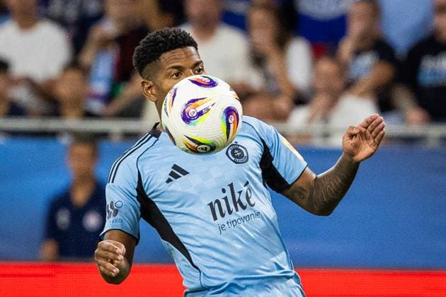 SLOVAN BRATISLAVA - KAIRAT ALMATY Cesar Blackman of Slovan during third qualifying round of UEFA Champions League football match between SK Slovan Bratislava and Kairat Almaty. Bratislava, Slovakia, August 12, 2025. Copyright: xx 080A4546