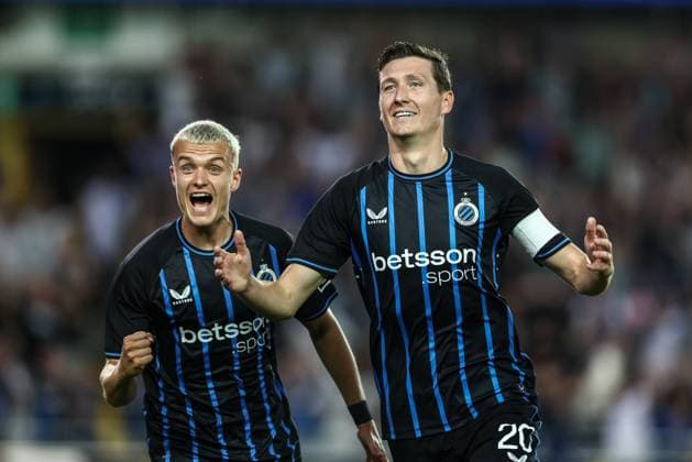 Club s Hans Vanaken celebrates after scoring during a soccer game between Belgian soccer team Club Brugge and Austrian team FC Salzburg, on Tuesday 12 August 2025 in Brugge, the second leg of the third qualifying round for the UEFA Champions League competition. BRUNOxFAHY  x131103285x
