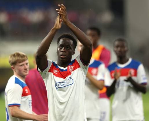 Djeidi Gassama of Rangers applauds the fans after the UEFA Champions League Third Round qualifying second leg at the Doosan Arena, Plzen. Viktoria Plzen v Rangers, UEFA Champions League, 3rd Qualifying Round, Second Leg, Football, Doosan Arena, Plzen, Czech Republic, UK - 12 Aug 2025Plzen Doosan Arena Czech Republic EDITORIAL USE ONLY No use with unauthorised audio, video, data, fixture lists, club league logos or live services. Online in-match use limited to 120 images, no video emulation. No use in betting, games or single club league player publications. Copyright: xRangersxFC Shutterstockx 15438242gr