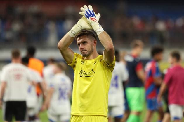 Rangers goalkeeper Jack Butland applauds the fans after the UEFA Champions League Third Round qualifying second leg at the Doosan Arena, Plzen. Viktoria Plzen v Rangers, UEFA Champions League, 3rd Qualifying Round, Second Leg, Football, Doosan Arena, Plzen, Czech Republic, UK - 12 Aug 2025Plzen Doosan Arena Czech Republic EDITORIAL USE ONLY No use with unauthorised audio, video, data, fixture lists, club league logos or live services. Online in-match use limited to 120 images, no video emulation. No use in betting, games or single club league player publications. Copyright: xRangersxFC Shutterstockx 15438242gu