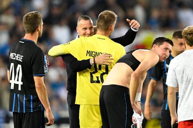 Club Brugge v Salzburg - UEFA Champions League BRUGGE, BELGIUM - AUGUST 12 : Hayen Nicky head coach of Club Bruggecelebrate the win during the UEFA Champions League 2025 26 third qualifying round second leg between Club Brugge and Salzburg on August 12, 2025 in Brugge, Belgium, 12 08 2025 Brugge Belgium  Copyright: xJanxDexMeuleneirx