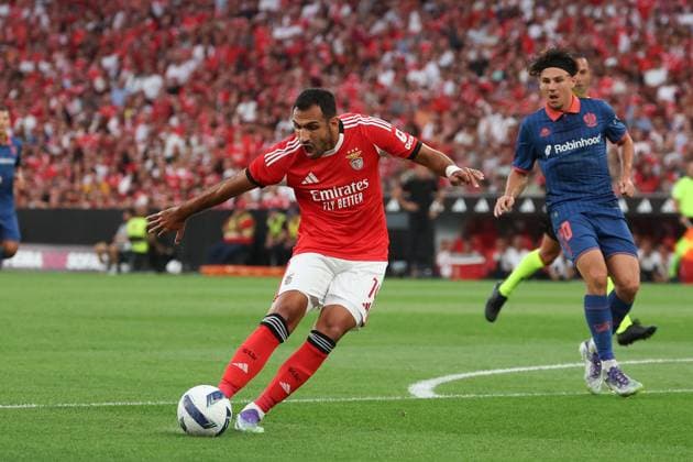Portugal, Lisbon 2025 08 12 xJFx Second leg Third qualifying round Uefa Champions League 2025 26 , S L Benfica OGC Nice v l , shot on goal Vangelis Pavlidis S L Benfica Copyright: JoaquimxFerreira