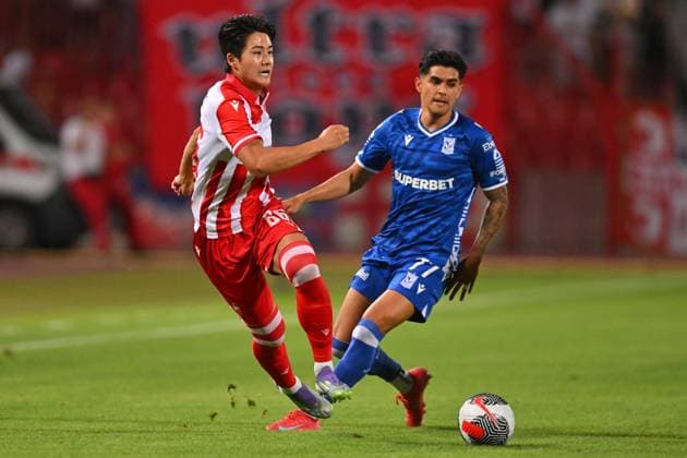 CRVENA ZVEZDA vs LECH YOUNGWOO SEOL, football player of Crvena Zvezda, during UEFA Champion League qualification match against Lech Poznan, and LUIS PALMA, at Stadium Rajko Mitic. Belgrade, 12.08.2025 photo: MN Press Photo Agency FOOTBALL, UEFA CHAMPION LEAGUE QUALIFICATIONS MATCH, CRVENA ZVEZDA, RED STAR, LECH POZNAN Belgrade Stadium Rajko Mitic Serbia Copyright: xMarkoxMetlas xMNxPressx