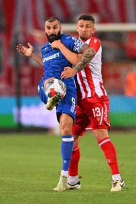 CRVENA ZVEZDA vs LECH MIKAEL ISHAK, football player of Lech Poznan during UEFA Champion League qualification match against Crvena Zvezda, and MILOS VELJKOVIC, at Stadium Rajko Mitic. Belgrade, 12.08.2025 photo: MN Press Photo Agency FOOTBALL, UEFA CHAMPION LEAGUE QUALIFICATIONS MATCH, CRVENA ZVEZDA, RED STAR, LECH POZNAN Belgrade Stadium Rajko Mitic Serbia Copyright: xMarkoxMetlas xMNxPressx