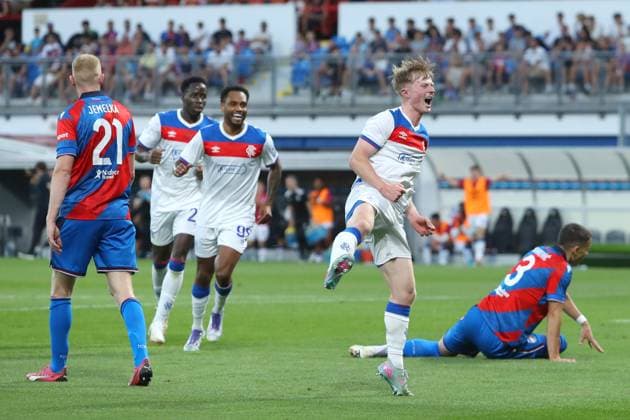 Lyall Cameron of Rangers celebrates his goal during the UEFA Champions League third round qualifying second leg at the Doosan Arena, Plzen. Viktoria Plzen v Rangers, UEFA Champions League, 3rd Qualifying Round, Second Leg, Football, Doosan Arena, Plzen, Czech Republic, UK - 12 Aug 2025Plzen Doosan Arena Czech Republic EDITORIAL USE ONLY No use with unauthorised audio, video, data, fixture lists, club league logos or live services. Online in-match use limited to 120 images, no video emulation. No use in betting, games or single club league player publications. Copyright: xRangersxFC Shutterstockx 15438242hf