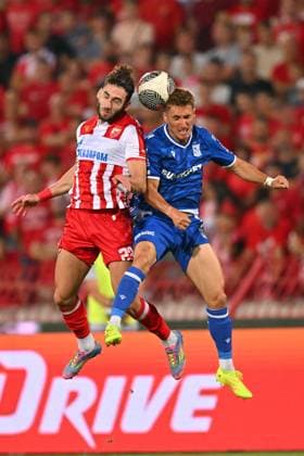 CRVENA ZVEZDA vs LECH JOEL PEREIRA, football player of Lech Poznan during UEFA Champion League qualification match against Crvena Zvezda, and NAYAIR TIKNIZYAN, at Stadium Rajko Mitic. Belgrade, 12.08.2025 photo: MN Press Photo Agency FOOTBALL, UEFA CHAMPION LEAGUE QUALIFICATIONS MATCH, CRVENA ZVEZDA, RED STAR, LECH POZNAN Belgrade Stadium Rajko Mitic Serbia Copyright: xMarkoxMetlas xMNxPressx