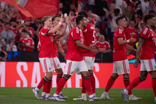 August 12, 2025, Lisboa, Lisboa, Portugal: SCHJELDERUP from SL Benfica seen celebrating his goal during the UEFA Champions League 3rd round second leg football match between SL Benfica and OGC Nice at Estadio do Lisboa e Benfica on August 12, 2025 in Lisboa, Portugal. Lisboa Portugal - ZUMAl192 20250812_zsp_l192_061 Copyright: xMiguelxLemosx