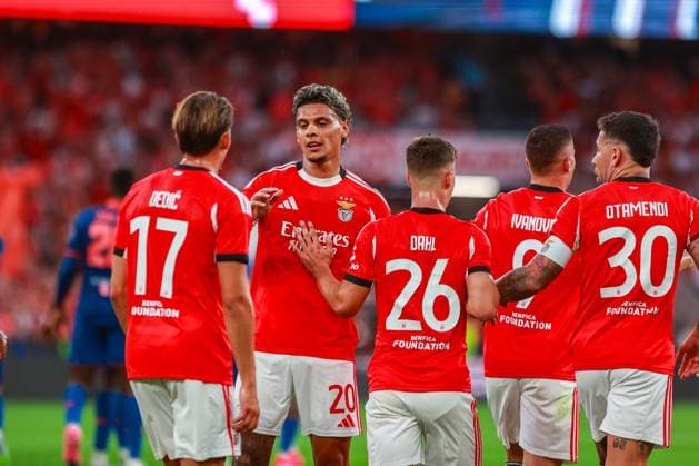 Andreas Schjelderup forward of SL Benfica During UEFA Champions League 3rd round second leg football match between SL Benfica and OGC Nice at the Estadio da Luz in Lisbon, Portugal, on August 12, 2025. Copyright: xx Sportspressphoto_SPR9860