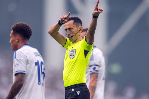 FC Copenhagen v Malmo FF, UEFA Champions League qualification, Copenhagen, Denmark Copenhagen, Denmark. 12th, August 2025. Referee Jose Maria Sanchez Martinez seen during the UEFA Champions League qualification match between FC Copenhagen and Malmo FF at Parken in Copenhagen. Denmark, Copenhagen  Copyright: xGonzalesxPhoto TobiasxJorgensenx