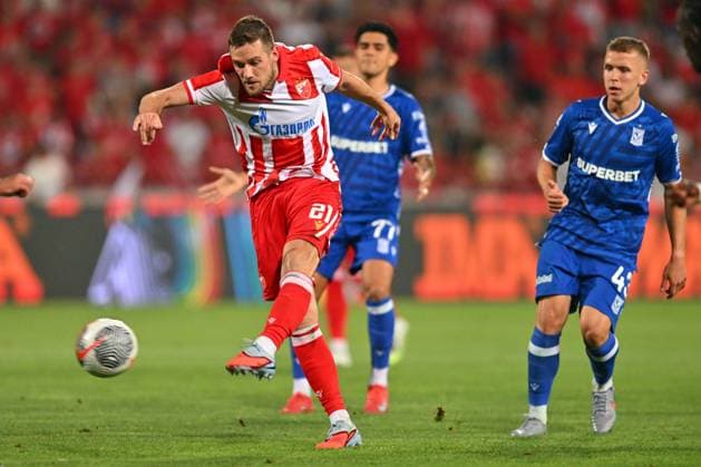 CRVENA ZVEZDA vs LECH TIMI MAX ELSNIK, football player of Crvena Zvezda, during UEFA Champion League qualification match against Lech Poznan, at Stadium Rajko Mitic. Belgrade, 12.08.2025 photo: MN Press Photo Agency FOOTBALL, UEFA CHAMPION LEAGUE QUALIFICATIONS MATCH, CRVENA ZVEZDA, RED STAR, LECH POZNAN Belgrade Stadium Rajko Mitic Serbia Copyright: xMarkoxMetlas xMNxPressx