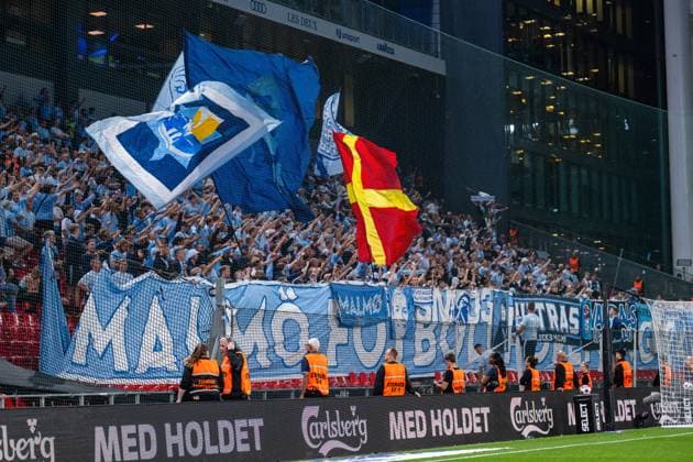 FC Copenhagen v Malmo FF, UEFA Champions League qualification, Copenhagen, Denmark Copenhagen, Denmark. 12th, August 2025. Football fans of Malmo FF seen on the stands at the UEFA Champions League qualification match between FC Copenhagen and Malmo FF at Parken in Copenhagen. Denmark, Copenhagen  Copyright: xGonzalesxPhoto TobiasxJorgensenx