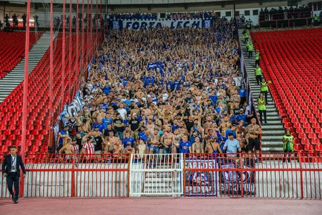 BELGRAD 12.08.2025 MECZ III RUNDA ELIMINACYJNA LIGA MISTRZOW SEZON 2025 26: FK CRVENA ZVEZDA BELGRAD - LECH POZNAN --- UEFA CHAMPIONS LEAGUE THIRD QUALIFYING ROUND MATCH: RED STAR BELGRADE - LECH POZNAN NZ KIBICE LECHA POZNAN FOT. PATRYK PINDRAL 400MM.PL NEWSPIX.PL --- newspix.pl 