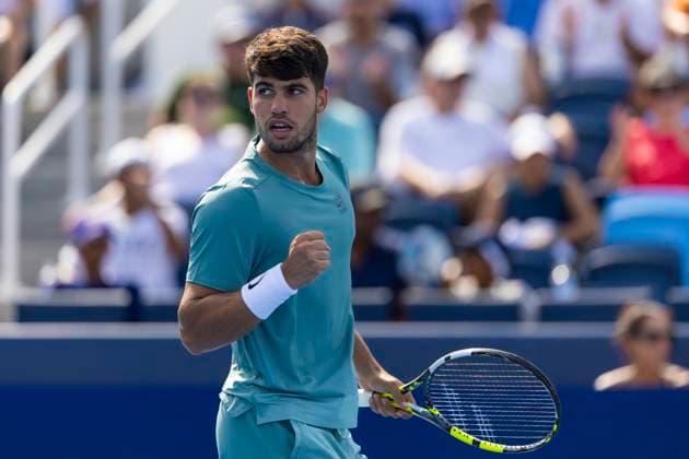 August 12, 2025, Mason, Ohio, USA: Mason, Ohio; Cincinnati Open Tennis Tournament - 2025 08 12 - Carlos Alcaraz expresses celebrations after winning a point against opponent Hamad Medjevic. - ZUMAPress Mason USA - ZUMAn24_ 20250812_zaf_n24_181 Copyright: xWallyxNellx