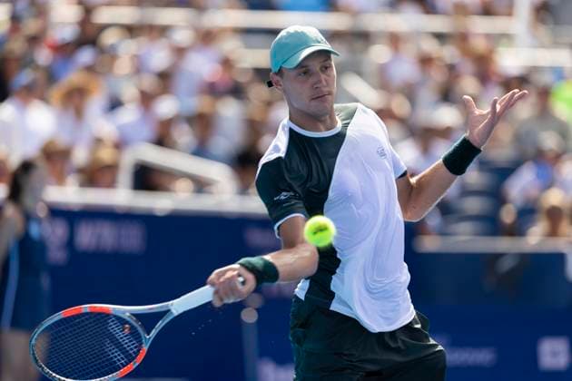 August 12, 2025, Mason, Ohio, USA: Mason, Ohio; Cincinnati Open Tennis Tournament - 2025 08 12 - Hamad Medjevic plays a ball against opponent Carlos Alcaraz. - ZUMAPress Mason USA - ZUMAn24_ 20250812_zaf_n24_195 Copyright: xWallyxNellx