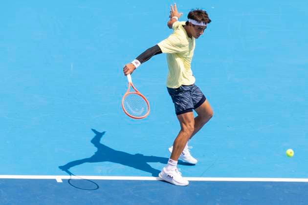 August 12, 2025, Mason, Ohio, USA: Mason, Ohio; Cincinnati Open Tennis Tournament - 2025 08 12 - Francisco Comesana plays a ball against opponent Reilly Opelka. - ZUMAPress Mason USA - ZUMAn24_ 20250812_zaf_n24_216 Copyright: xWallyxNellx