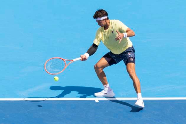 August 12, 2025, Mason, Ohio, USA: Mason, Ohio; Cincinnati Open Tennis Tournament - 2025 08 12 - Francisco Comesana plays a ball against opponent Reilly Opelka. - ZUMAPress Mason USA - ZUMAn24_ 20250812_zaf_n24_221 Copyright: xWallyxNellx
