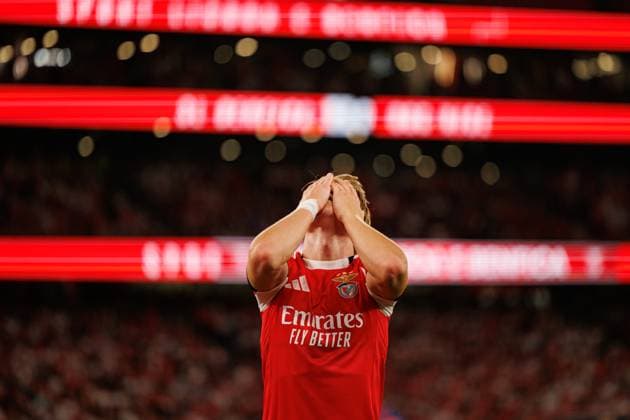 Andreas Schjelderup seen during Champions League third round qualifying game between SL Benfica and OGC Nice (Maciej Rogowski) Lisbon Estadio Da Luz Portugal Copyright: xMaciejxRogowskix slbnice2526-296