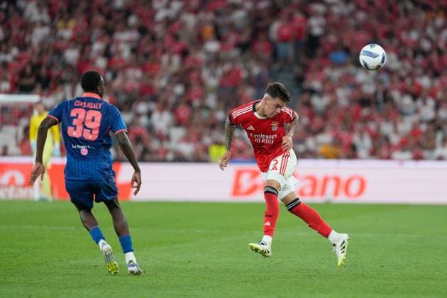 August 12, 2025, Lisbon, Portugal: (L-R) Djibril Coulibaly of OGC Nice and Samuel Dahl of SL Benfica are seen in action during UEFA Champions League 2025 26 Third qualifying round 2nd leg between SL Benfica and OGC Nice at Estadio da Luz. Final score: SL Benfica 2:0 OGC Nice Lisbon Portugal - ZUMAs197 20250812_aaa_s197_104 Copyright: xBrunoxdexCarvalhox