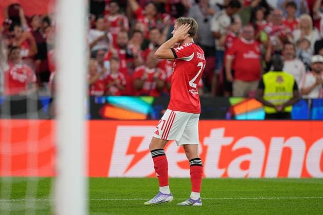 August 12, 2025, Lisbon, Portugal: Andreas Schjelderup of SL Benfica celebrates his goal during UEFA Champions League 2025 26 Third qualifying round 2nd leg between SL Benfica and OGC Nice at Estadio da Luz. Final score: SL Benfica 2:0 OGC Nice Lisbon Portugal - ZUMAs197 20250812_aaa_s197_116 Copyright: xBrunoxdexCarvalhox