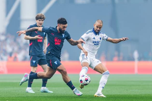 FC Copenhagen v Malmo FF, UEFA Champions League qualification, Copenhagen, Denmark Copenhagen, Denmark. 12th, August 2025. Sead Haksabanovic (L) of Malmo FF and Pantelis Hatzidiakos (R) of FC Copenhagen seen during the UEFA Champions League qualification match between FC Copenhagen and Malmo FF at Parken in Copenhagen. Denmark, Copenhagen  Copyright: xGonzalesxPhoto DejanxObretkovicx