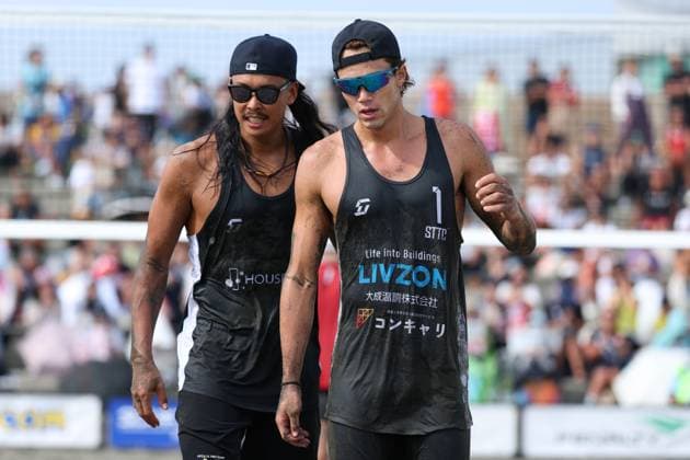 Yoshiumi Hasegawa & Hiroki Dylan Kurokawa, AUGUST 13, 2025 - Beach volleyball, Beachvolleyball : The 39th Beach Volley Japan, Men s Final at Kugenuma beach, Kanagawa, Japan. Noxthirdxpartyxsales  aflo_300048918