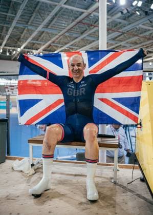 Men C5 UCI Hour Record presented by Tissot Picture by Alex Whitehead SWpix.com - 14 08 2025 - Track cycling, Rad, Radsport, Bahnrad, Bahn - Men C5 UCI Hour Record presented by Tissot - Konya Velodrome, Konya, Türkiye - Will Bjergfelt of Great Britain celebrates after setting a world record breaking distance of 51.471km in the UCI Men™s C5 Hour Record category. Konya Konya Velodrome Turkey Copyright: x xSWpix.comx(t axPhotographyxHubxLtd)xAlexxWhitehead SWpix.comx SWP-3030-0475