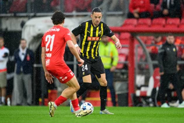 250814 Amor Layouni of Häcken during the UEFA Europa League third qualifying round football match between Brann and Häcken on August 14, 2025 in Bergen Photo Carl Sandin BILDBYRAN kod CS CS0753 fotboll football soccer fotball uefa europa league europa league brann häcken bbeng  Copyright: CARLxSANDIN BB250814CS057