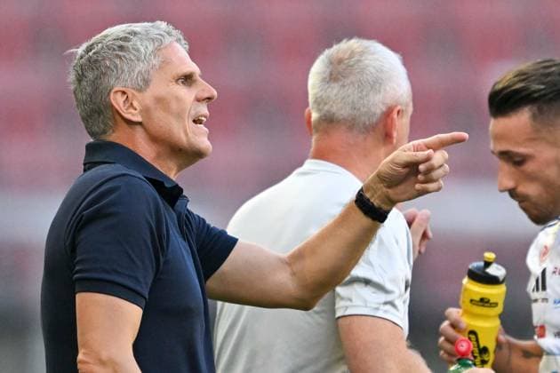 SOCCER - UEFA EL, WAC vs PAOK KLAGENFURT,AUSTRIA,14.AUG.25 - SOCCER - UEFA Europa League, qualification, Wolfsberger AC vs PAOK Thessaloniki. Image shows head coach Dietmar Kuehbauer (WAC).  GEPAxpictures xAvnixRetkoceri