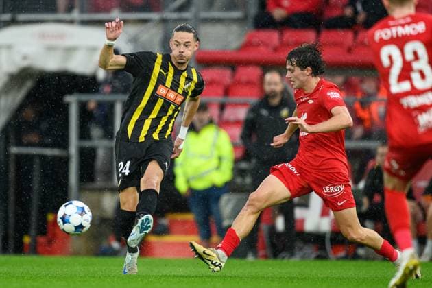 250814 Amor Layouni of Häcken during the UEFA Europa League third qualifying round football match between Brann and Häcken on August 14, 2025 in Bergen Photo Carl Sandin BILDBYRAN kod CS CS0753 fotboll football soccer fotball uefa europa league europa league brann häcken bbeng  Copyright: CARLxSANDIN BB250814CS067