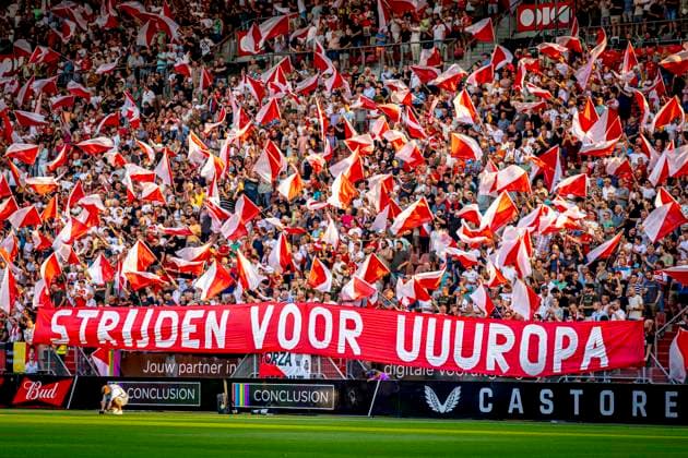 Supporters of FC Utrecht during the match Utrecht Servette at the Galgenwaard stadium for the UEFA Europa League Third qualifying round 2nd leg season 2025 2026 in UTRECHT, Netherlands on 14 august 2025, photo by Marcel van Dorst EYE4images