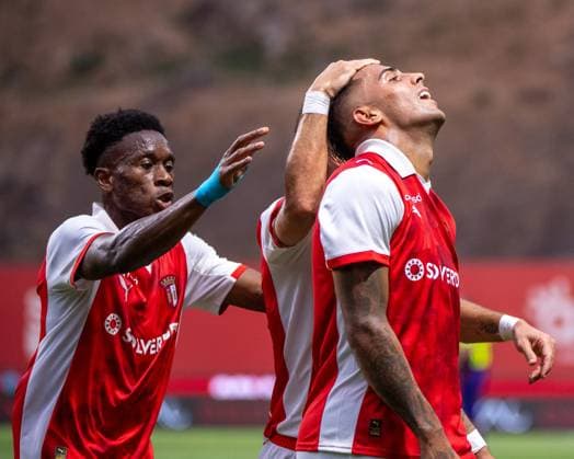 August 14, 2025, Braga, Braga, Portugal: RODRIGO ZALAZAR from SC Braga seen celebrating his goal during the UEFA Europe League 2025 26 Playoff round match between SC Braga and CFR Cluj at Estadio Municipal de Braga on August 14, 2025 in Braga, Portugal. Braga Portugal - ZUMAl192 20250814_zsp_l192_046 Copyright: xMiguelxLemosx