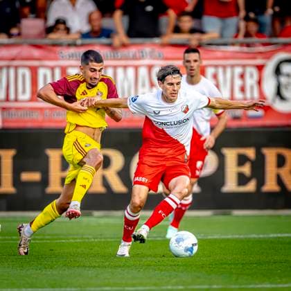 FC Utrecht midfielder Victor Jensen during the match Utrecht Servette at the Galgenwaard stadium for the UEFA Europa League Third qualifying round 2nd leg season 2025 2026 in UTRECHT, Netherlands on 14 august 2025, photo by Marcel van Dorst EYE4images DeFodi Images